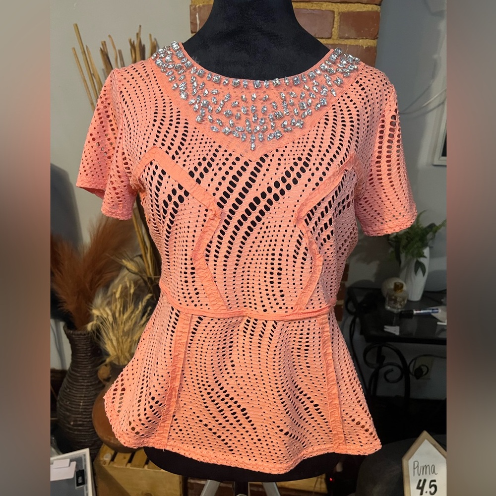 BKE Coral Embellished Lace Blouse